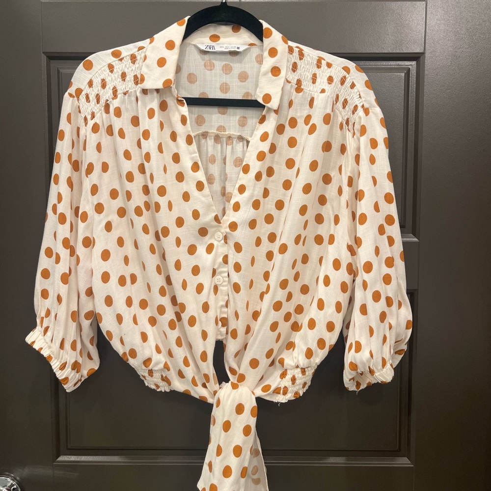 Orange and white Polka dot shirt